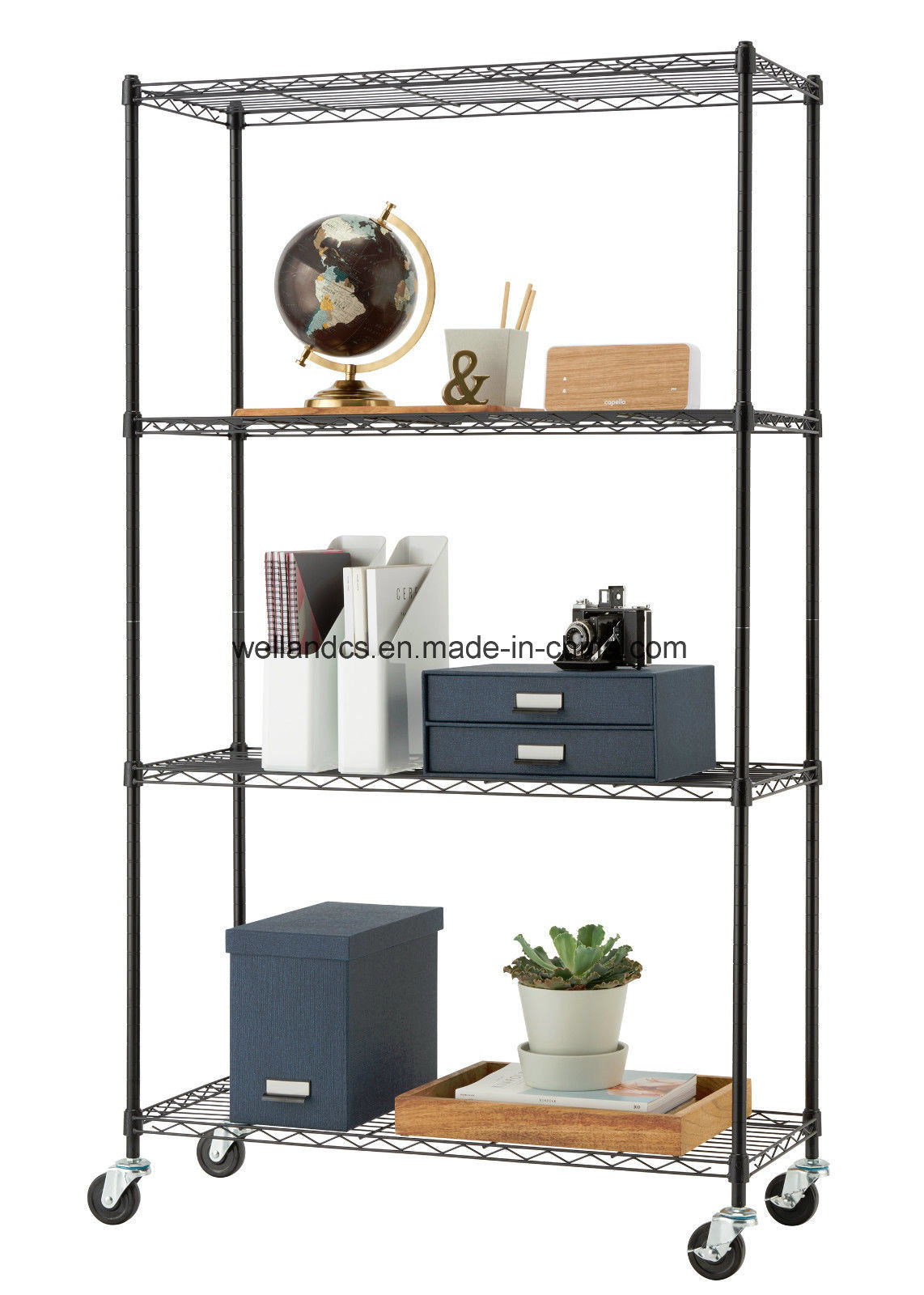 NSF 5 Tier Light DTY Decorative Wire Storage Rack Adjustable Home / Office Metal Shelf Display