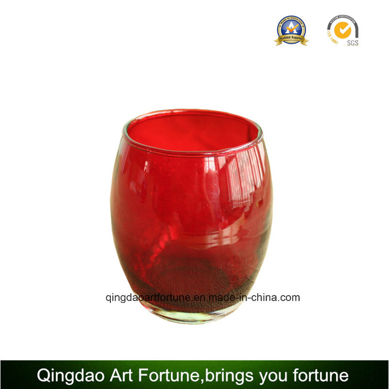 Red Color Printed Egg Shaped Glass Votive Candle Holder