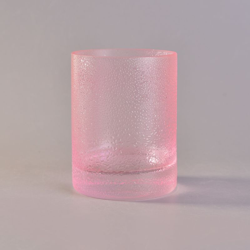 Pink Glass Candle Holder with Raindrop