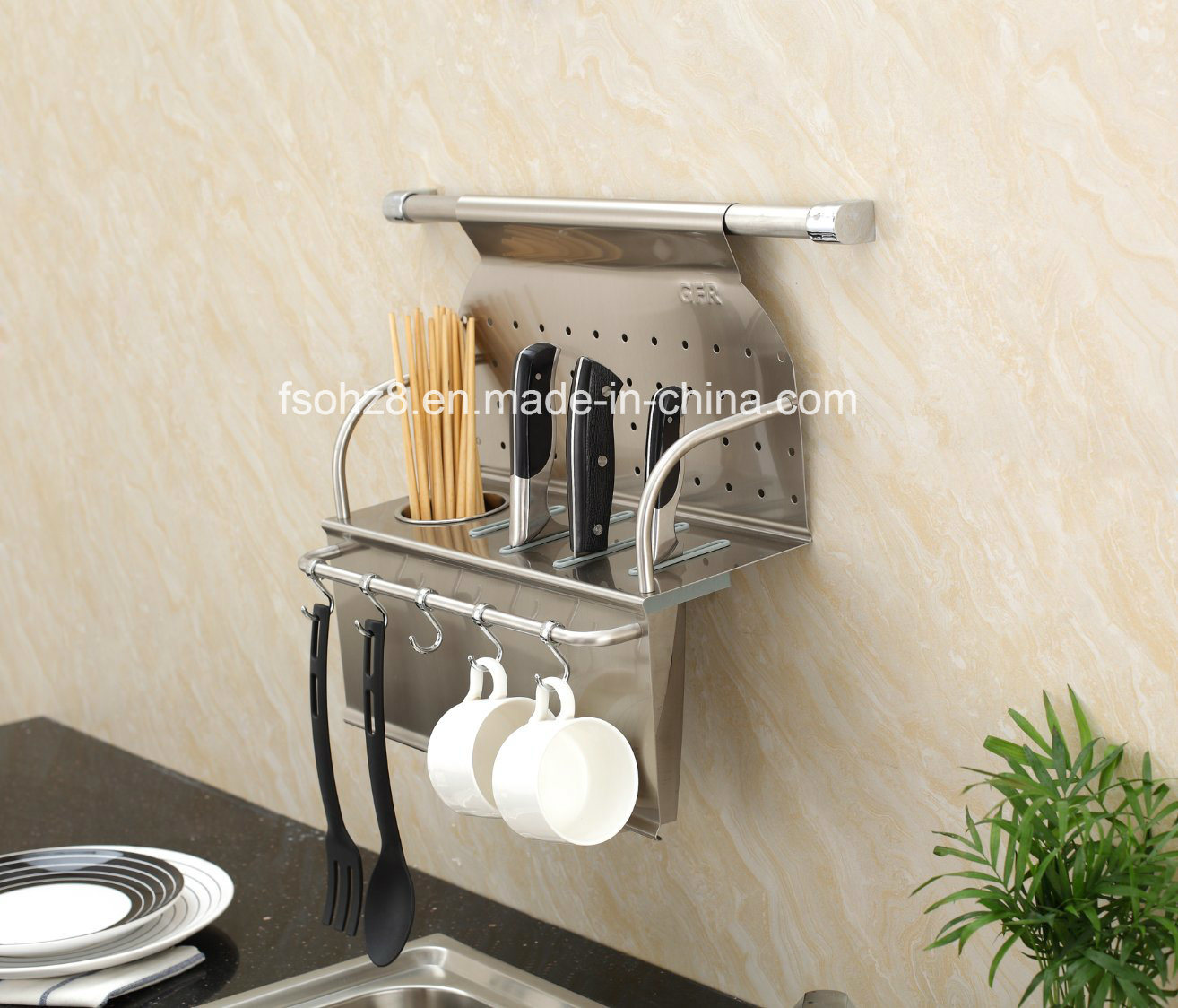 Portable Ss Kitchen Knife Rack Movable Hooks with Bottle (312)