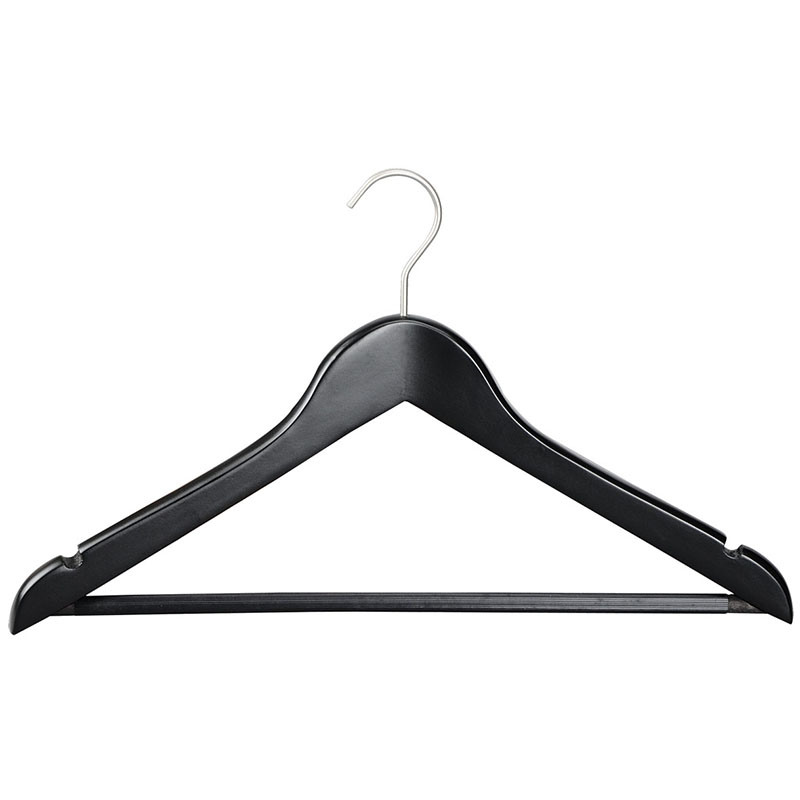 Thickness Curved Black Matt Finish Wooden Hanger for Hotel