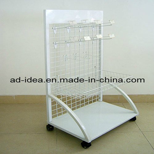 Supermarket Metal Floor Display Stand with 4 Adjustable Metal Shelves