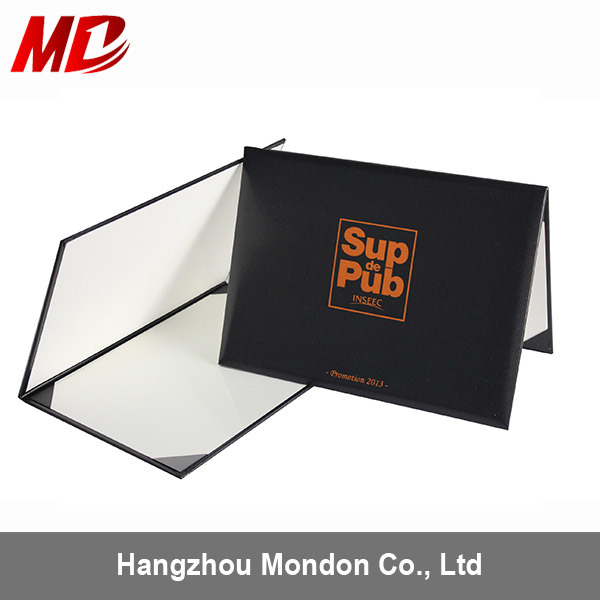 Black Leatherette Certificate Folder with Orange Stamping Logo-Tent Style