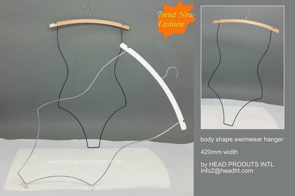 Wire White Wooden Body Swimwear Hanger