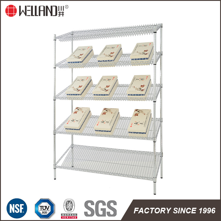 Exhibtion & Office Catalog Display Slanted NSF Chrome Steel Wire Shelf Rack