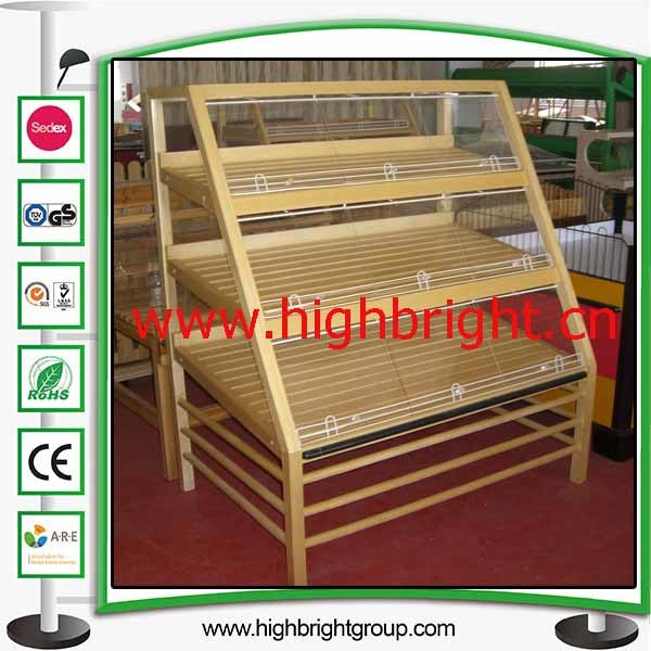 Single Sided Wood Tiered Bakery Display Rack