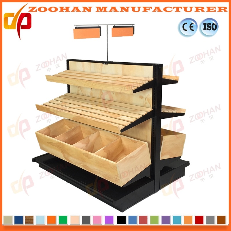 Customized Metal Wooden Shelf Supermarket Shop Display Stand (ZHS197)