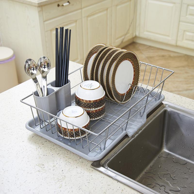 Single Tier Metal Dish Kitchen Rack with Drainboard