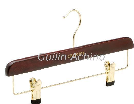 Wooden Customized Pants Hanger with Golden Hook (ACH604)