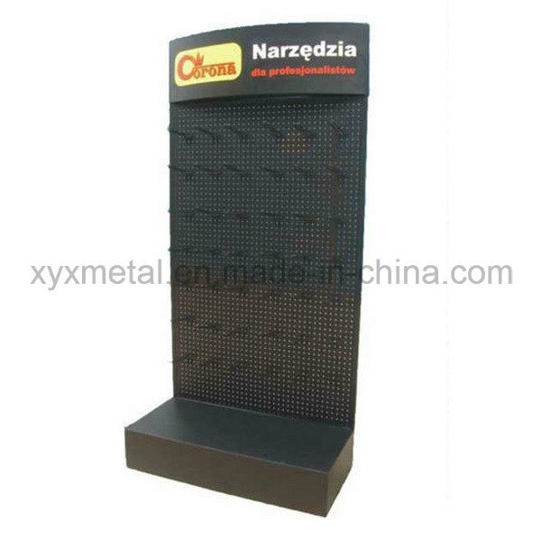 Powder Coated Metal Pegboard Floor Shelf Stand Tools Exhibition Display Rack