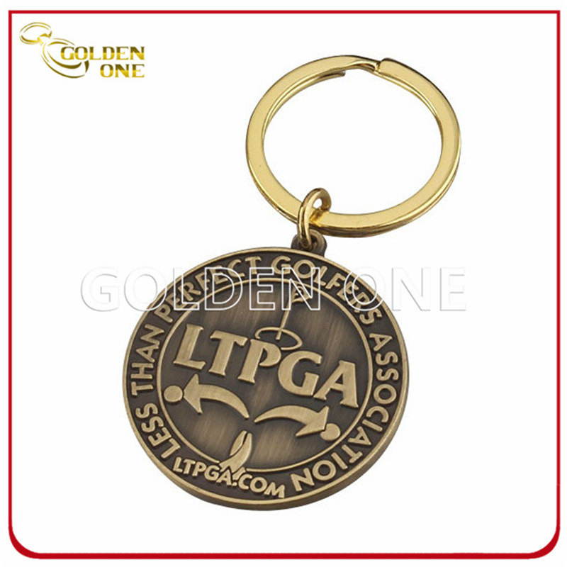 Customized Antique Brass Embossed Logo Metal Key Ring (CK31)