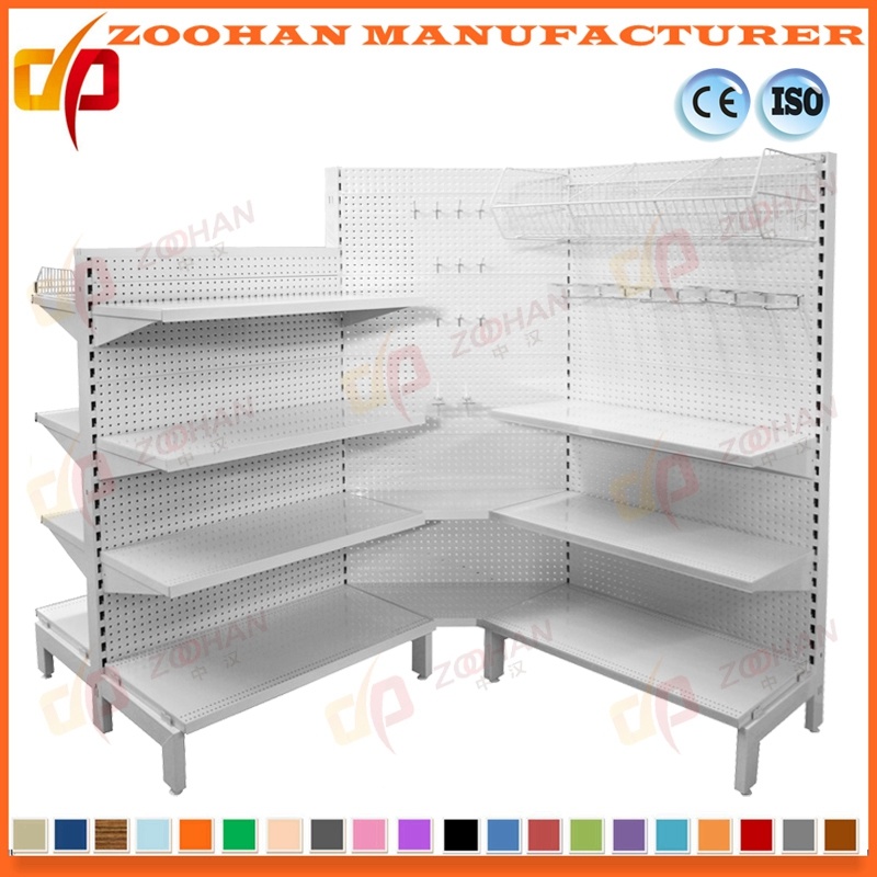 Metallic Wall Corner Shelf Supermarket Retail Perforated Display Shelving (Zhs412)