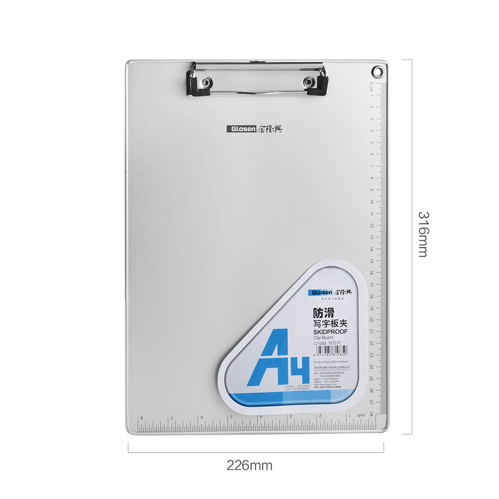 A4 Aluminum Clipboard with Rulings Silver Color for Office Use