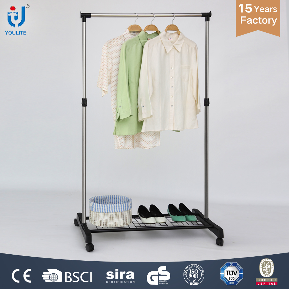 Extendable Stainless Steel Single Rod Clothes Hanger with Mesh Metal Clothes Rack