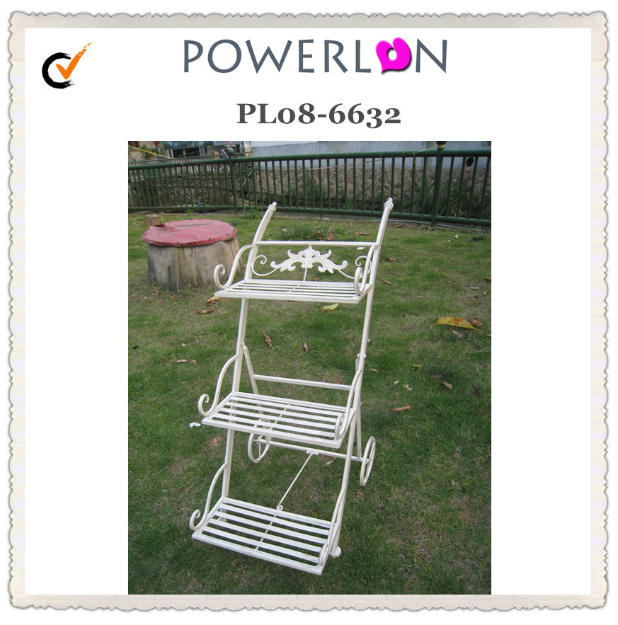 Popular Chic White 3-Tier Metal Garden Outdoor Flower Plant Stand