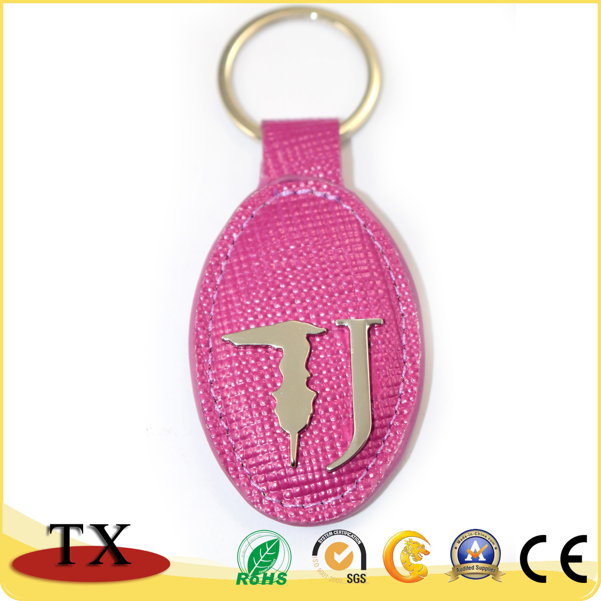 Hot Sale New Design PU Leather Key Chain with Custom Metal Logo