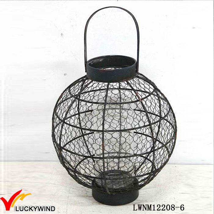 Black Antique Metal Lantern Hanging Wire Candle Holder