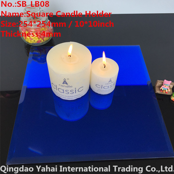 4mm Large Square Blue Glass Candle Holder