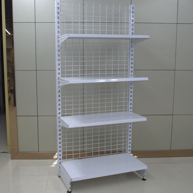 Supermarket Back Wire Mesh Display Steel Wall Shelf