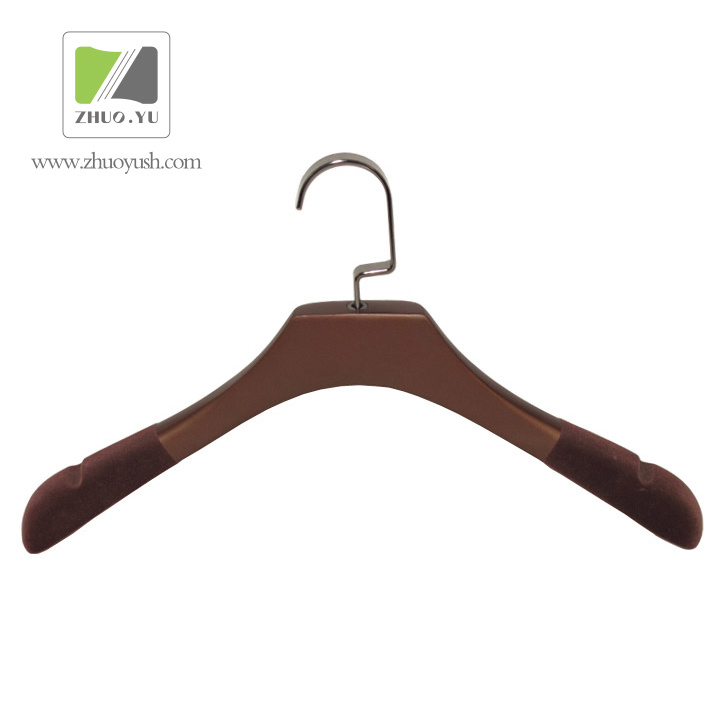 High End Brown Velvet Wooden Coat Hanger