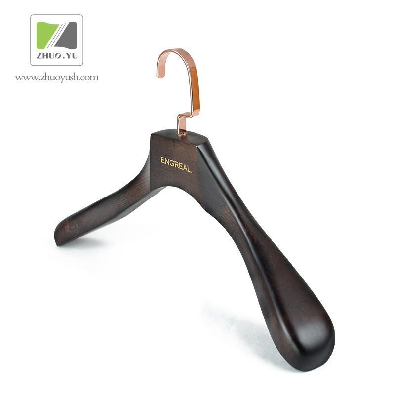 Wide Shoulder Beech Wood Coat Hanger with Rose Gold Hook