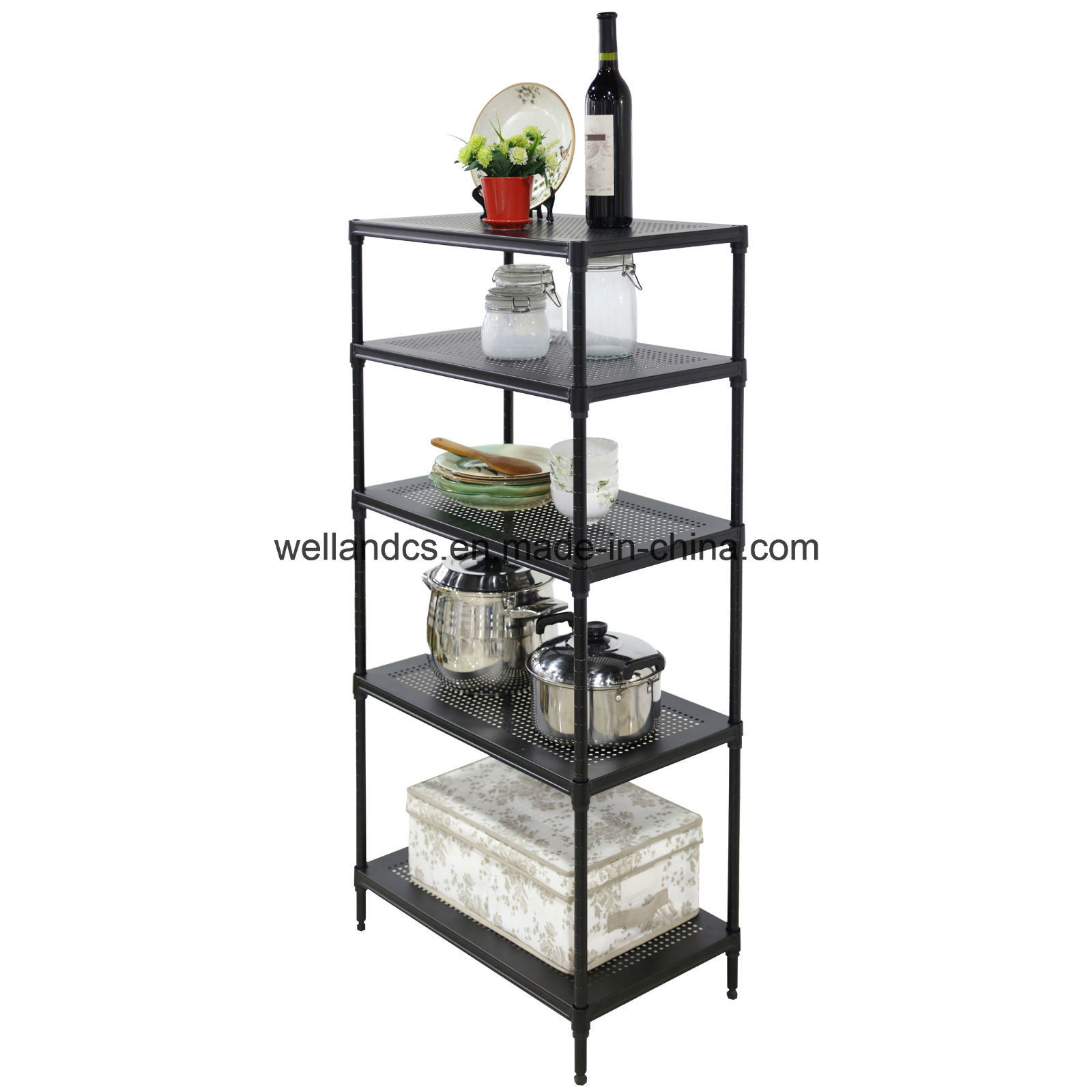 Perforated 5 Tier Wire Shelving Rack Unit Steel Shelf Storage Black