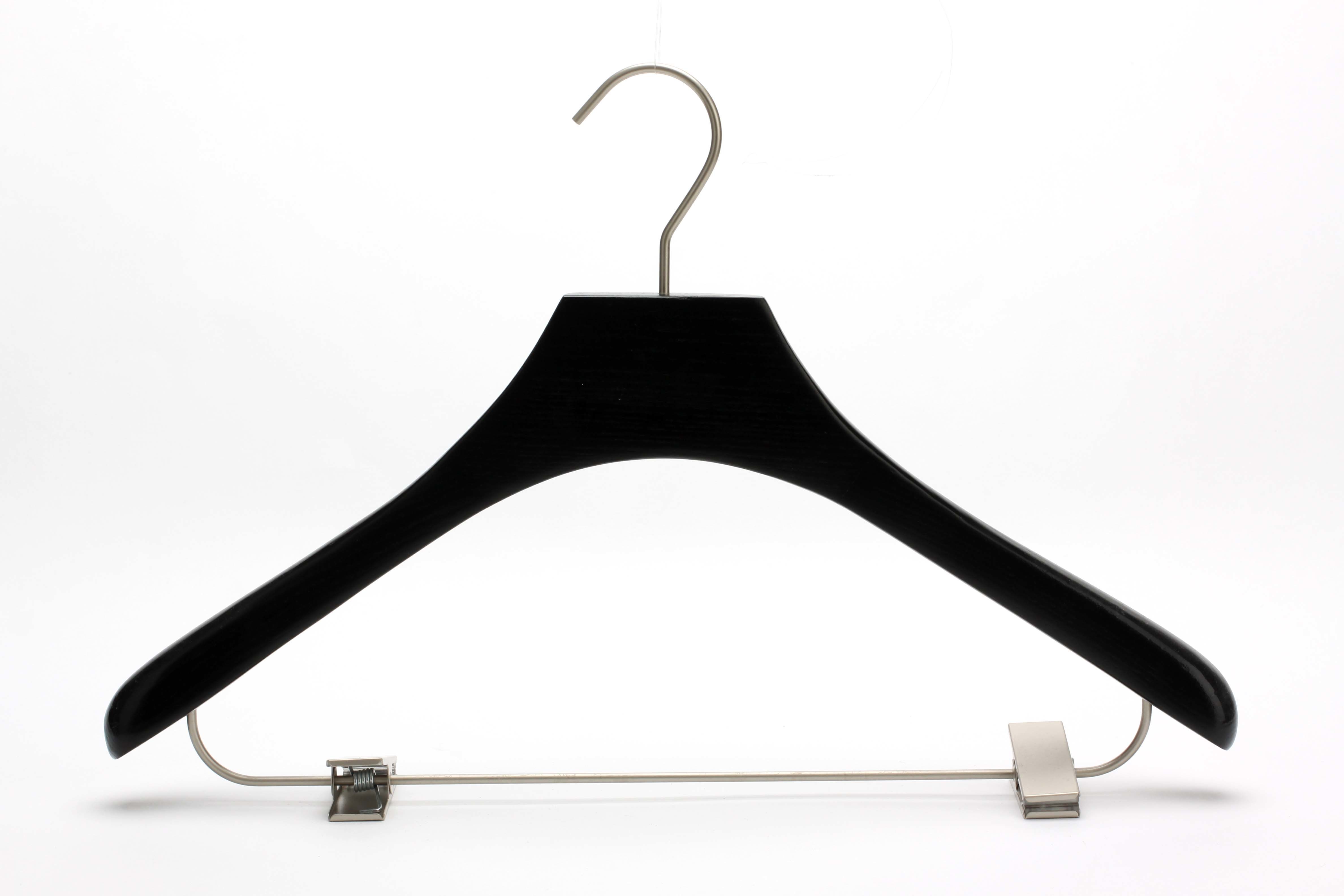 Black Color Ash Wooden Suit Shirt Clothes Hanger with Clips