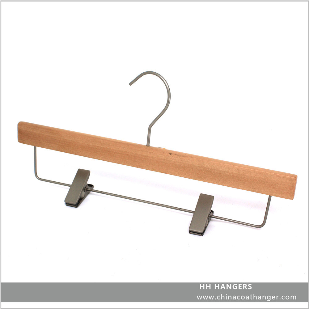 Natural Wooden Trousers Hangers with Metal Clips