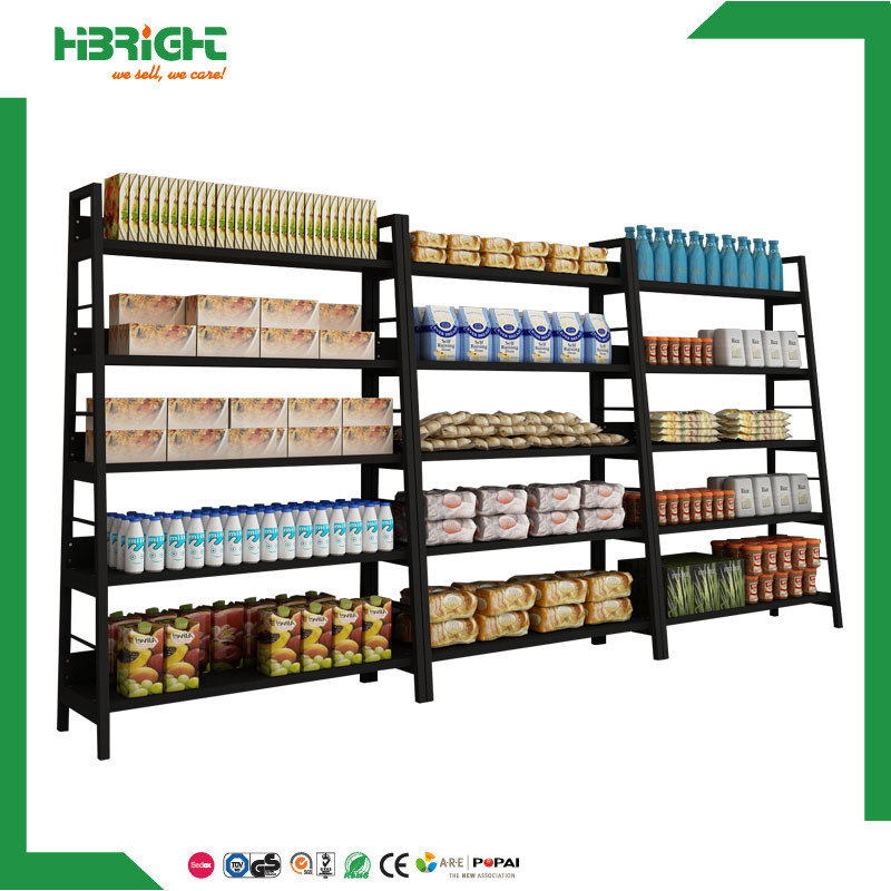 Wooden and Metal Wall Shelf Supermarket Rack Shelving