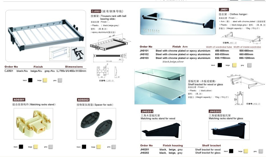 Wardrobe Accessories Pull out Trouser Rack with Movable Rods with Soft Closing