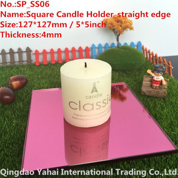 4mm Pink Straight Edge Glass Mirror Candle Holder