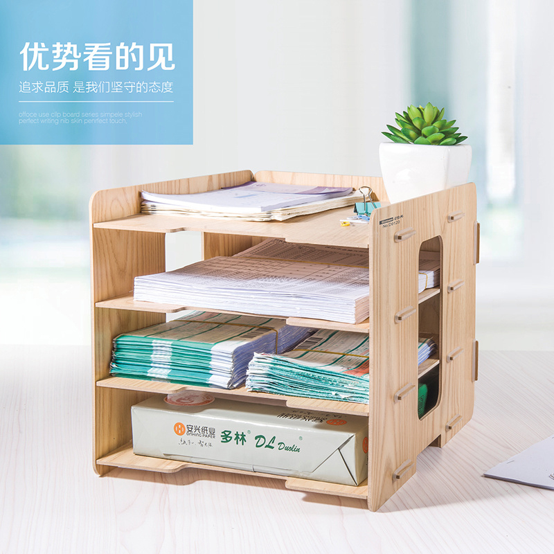 4 Layers Wooden DIY Desktop Office Stationery Organizer