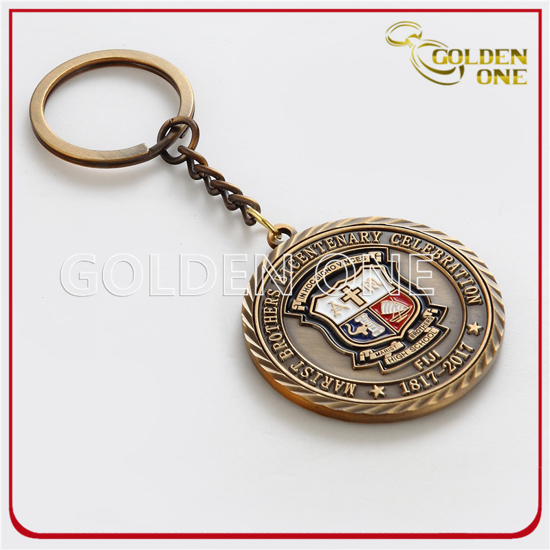 Antique Gold Embossed & Soft Enamel Metal Keychain