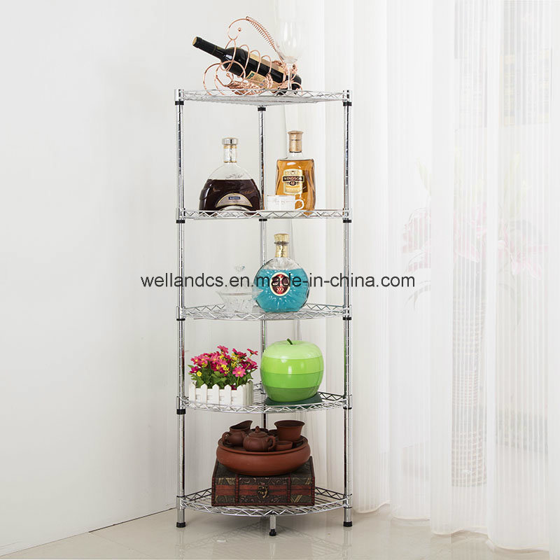 Multipurpose 4-Tier Kitchen Beverages Storage Chrome Metal Corner Wire Shelf Rack Stand