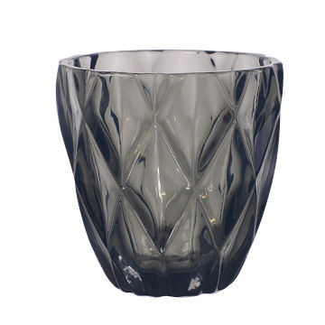 Hot Sale Solid Smoky Gray Color Glass Candle Holder with Embossed Rhombus