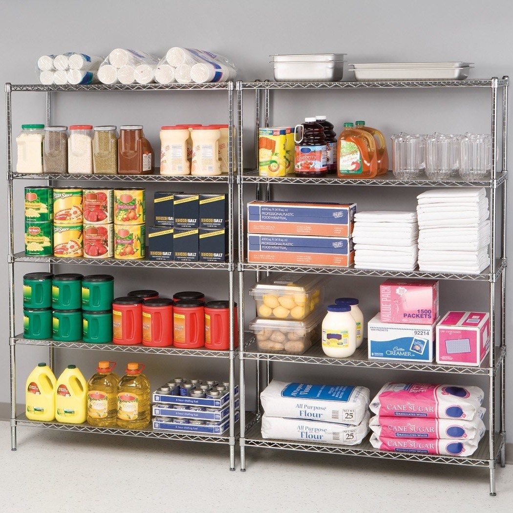 Chrome Supermarket Metal Rack Shelf, Grocery Store Shelving