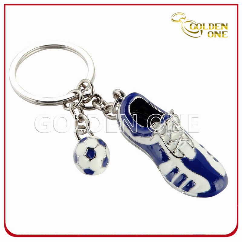 Nickel Plated Hard Enamel Metal Key Tag with Football Charm