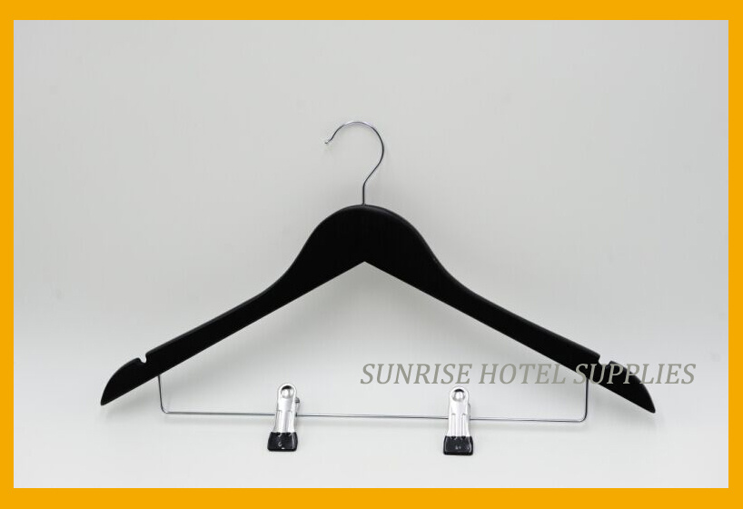 Hotel Wooden Hanger with Metal Clips