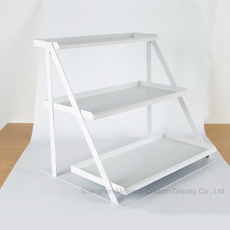 Store White Powder Coat Three-Tier Trapezoidal Shelf Cups Display Rack