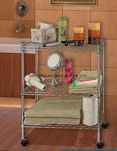 Knock Down 3 Tiers Kitchen / Bathroom Chrome Metal Wire Rack Trolley