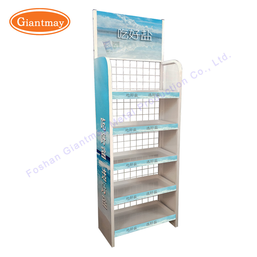 Bakery 5 Layers Metal Basket Holder Free Standing Network Wire Mesh Grid Wall Display Rack Shelf