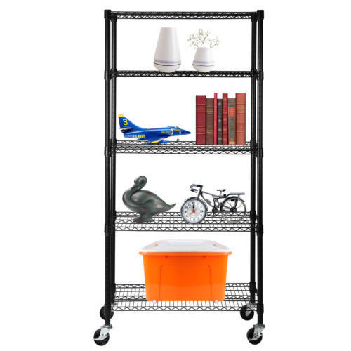 Black Epoxy Heavy Duty 5 Tier 800lbs Wire Shelving Rack Adjustable Steel Shelf