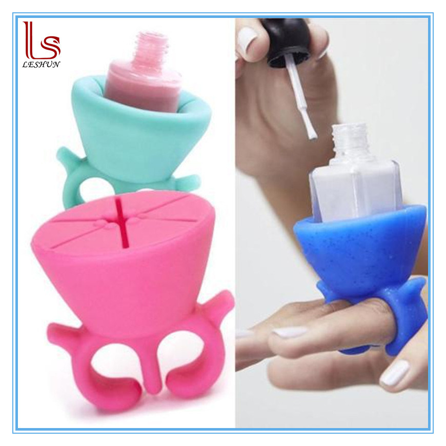 Finger Wearable Silicone Rubber Soft Ring Nail Polish Bottle Holder