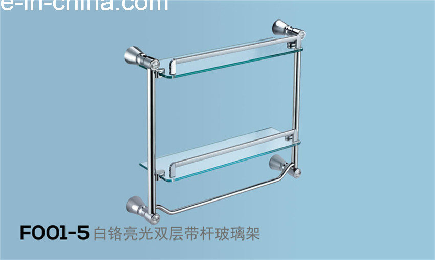 Chrome Glass Towel Shelf/ Double Steel Glass Layer (F001)