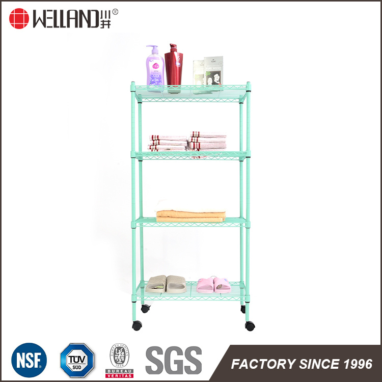 Mintcream Color Adjustable 4 Shelf Storage Home Metal Wire Rack Shelving with Wheels