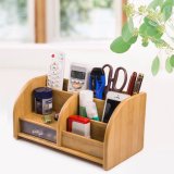 All in One Wooden Desk Organizer with Drawer Bamboo Color