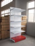 Perforated Supermarket Shelf with Back Hole Panel and Red Base