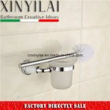 Chrome Paint Brass Toilet Brush Holder with Polish Glass Cup