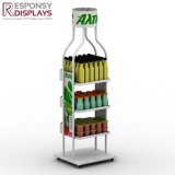 700*700*1800 mm Size 3 or 4 Layers Floor Metal Water Bottle Display Rack with Four Wheels