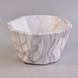 Octagon White Marble Finish Water Transfer Ceramic Candle Holder 
